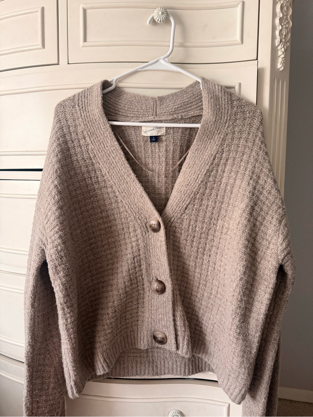 Universal Thread Women's Taupe Waffle Knit Button Cardigan